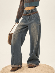 Patchwork Straight Loose Boyfriend Jean