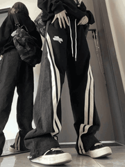 Patchwork Striped Baggy Boyfriend Jeans