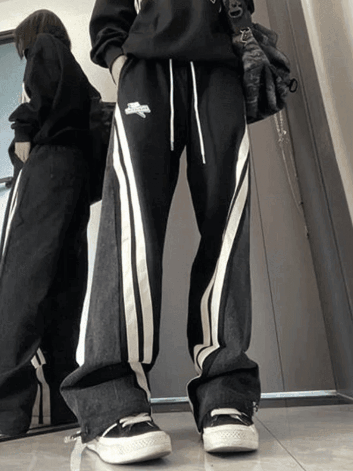 Patchwork Striped Baggy Boyfriend Jeans