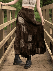 Patchwork Velvet Printed Maxi Skirt