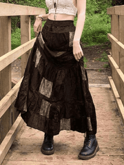 Patchwork Velvet Printed Maxi Skirt