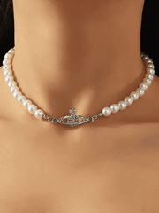 Planet Detail Faux Pearl Necklace