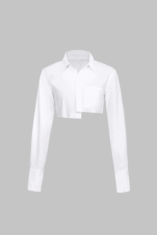 Pocket-Detail Raw Hem Crop Shirt