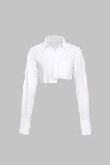 Pocket-Detail Raw Hem Crop Shirt