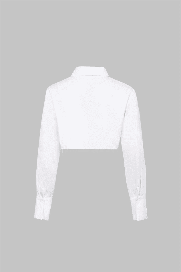 Pocket-Detail Raw Hem Crop Shirt