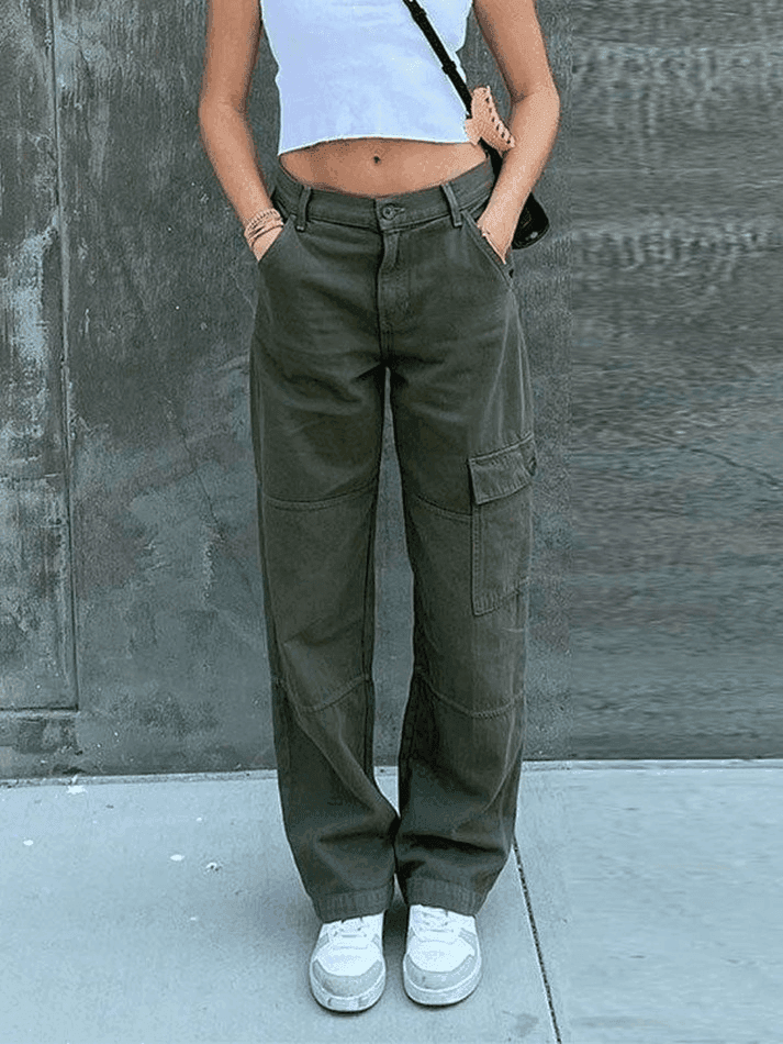 Pocket Patched Straight Cargo Jeans