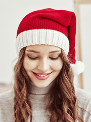 Pom Pom Crochet Knit Christmas Hat