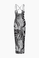 Printed Cross Strap Cut Out Maxi Dress
