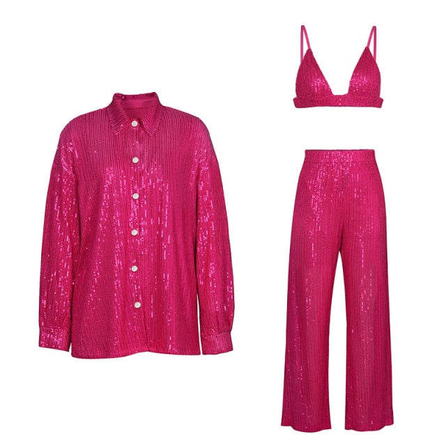 Pink Sequin Three Piece Set