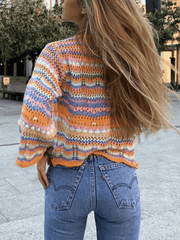 Rainbow Stripe Crochet Knit Sweater