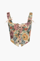 Retro Floral Tie On Front Corset Top