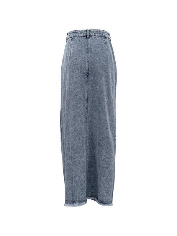 Retro High Waist Slit Denim Skirt