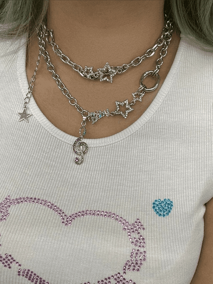 Rhinestone Decor Charm Necklace