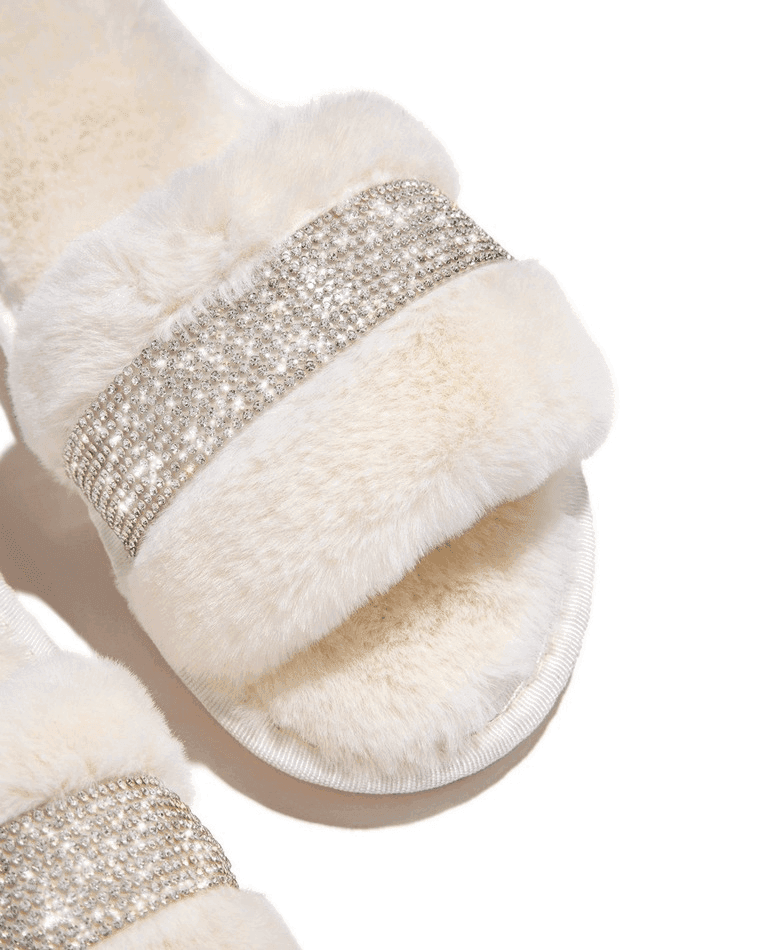 Rhinestone Fluff Flat Slippers
