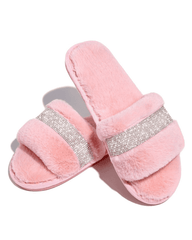 Rhinestone Fluff Flat Slippers