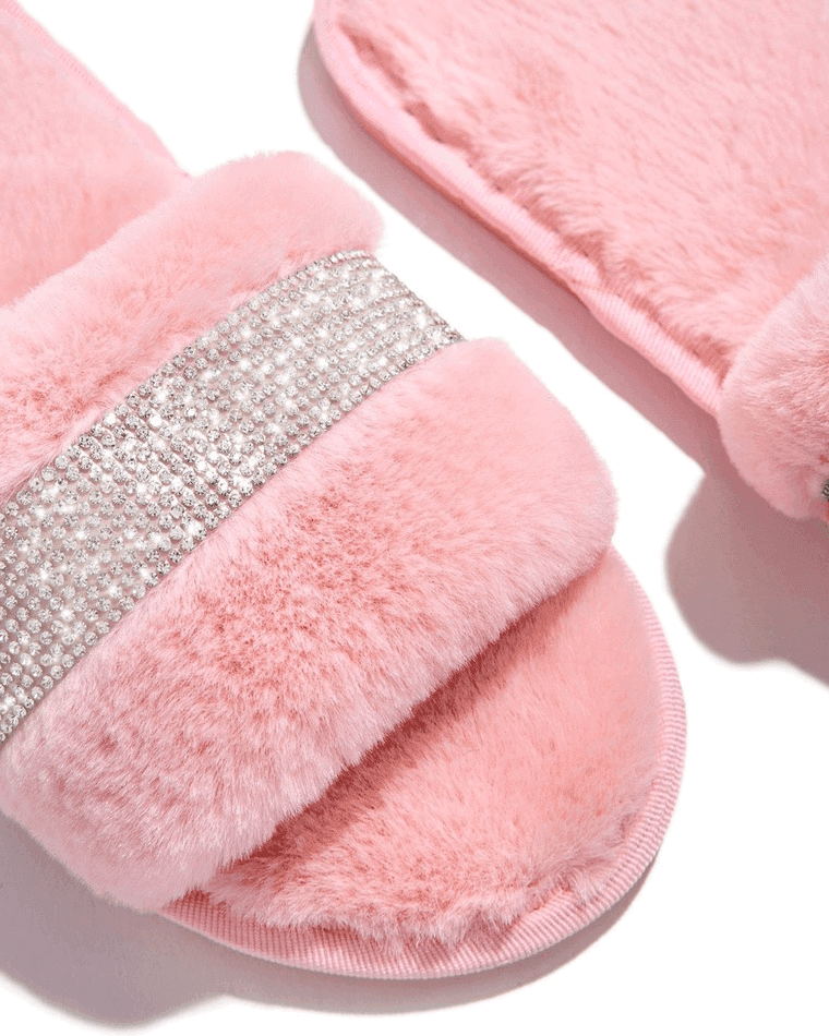 Rhinestone Fluff Flat Slippers