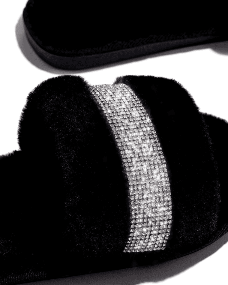 Rhinestone Fluff Flat Slippers