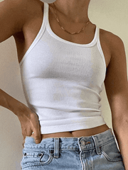 Rib Basic Solid Crop Cami Top
