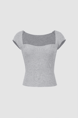Ribbed Square Neck Short Sleeve T-Shirt