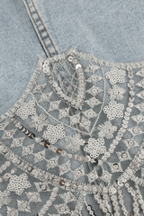 Sequin Fringe Hem Denim Skirt