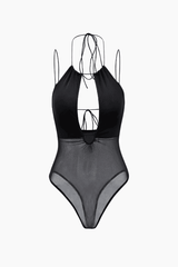 Sheer Mesh Strappy Cut Out Bodysuit