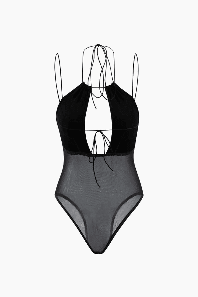 Sheer Mesh Strappy Cut Out Bodysuit