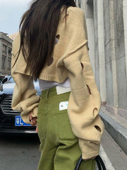 Solid Color Cutout Crop Long Sleeve Knit