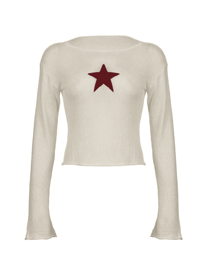 Star Crochet Knit Cropped Knit Top