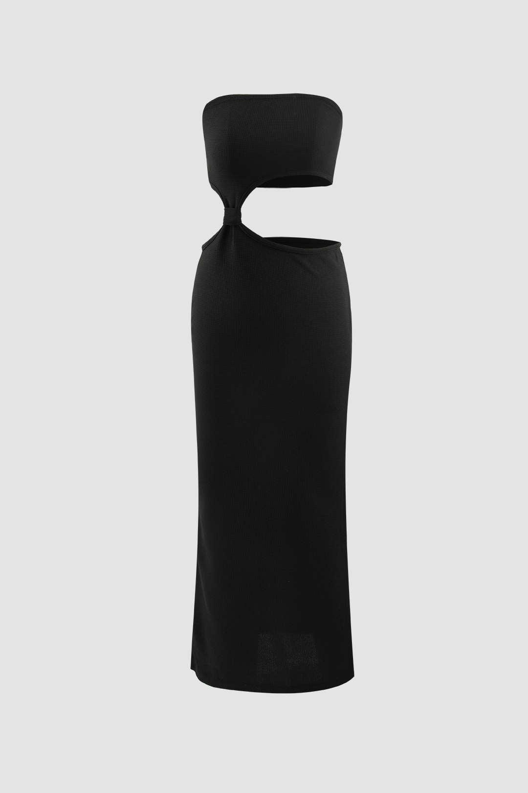 Strapless Cut Out Knot Detail Slit Midi Dress – Godu Shop