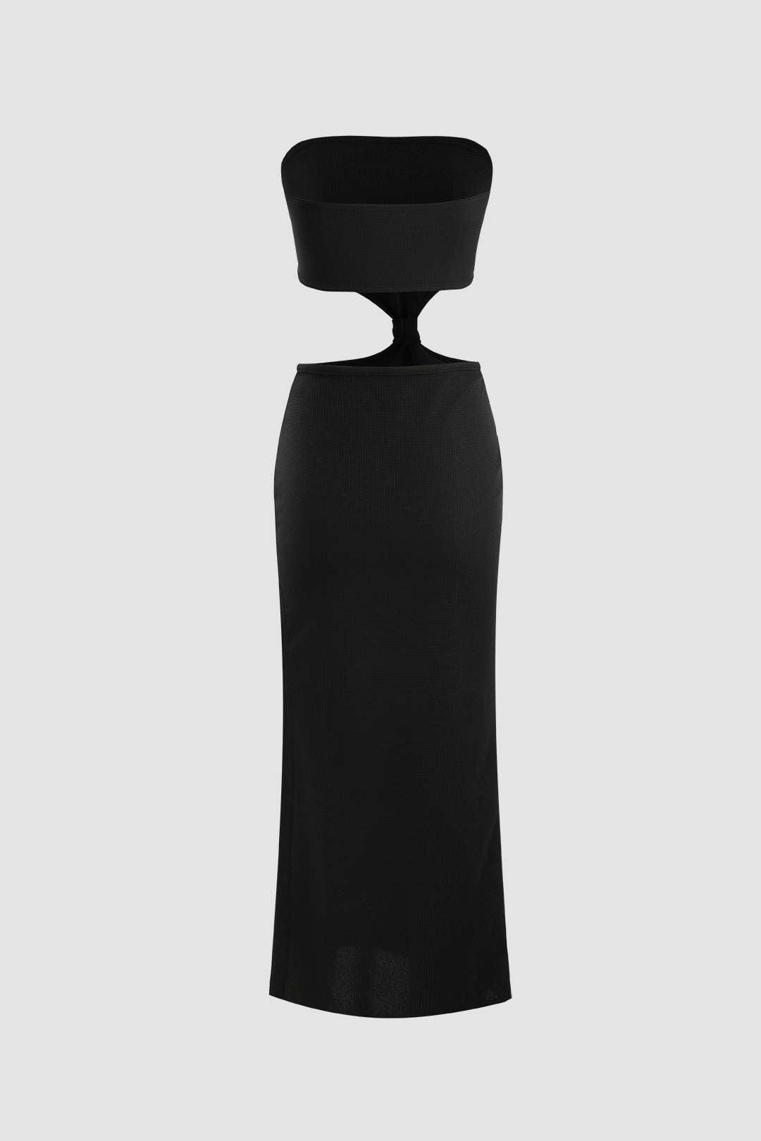 Strapless Cut Out Knot Detail Slit Midi Dress – Godu Shop