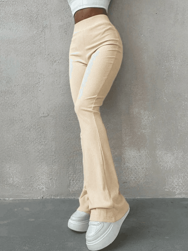 Stretchy Ribbed Flare Leg Pants