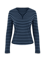 Striped V Neck Long Sleeve Tee