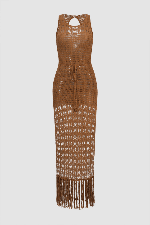 Crochet Knit Cover-Up Dress with Side Slit