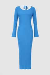 Tie Back Long Sleeve Rib Knit Maxi Dress