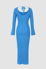 Tie Back Long Sleeve Rib Knit Maxi Dress
