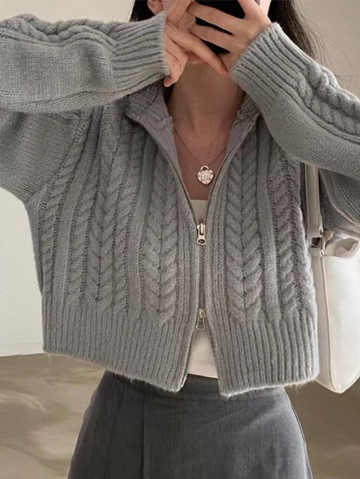 Twist Double Zipper Design Short Cardigan