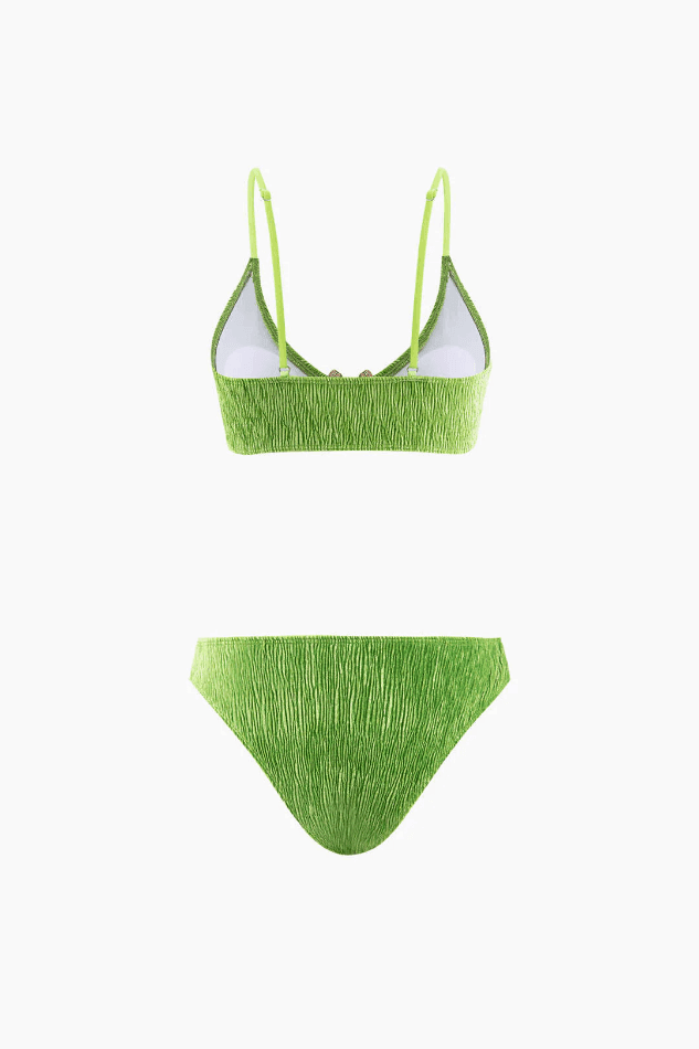 Velvet Textured U-ring Bikini And Sarong 3pc Set