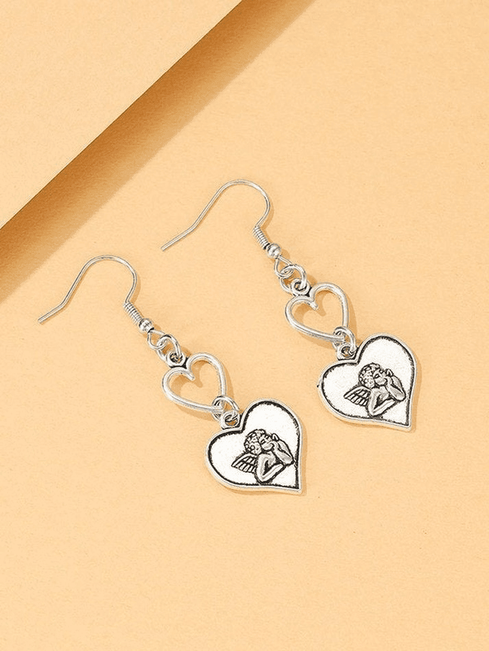 Vintage Cherub Heart Earrings