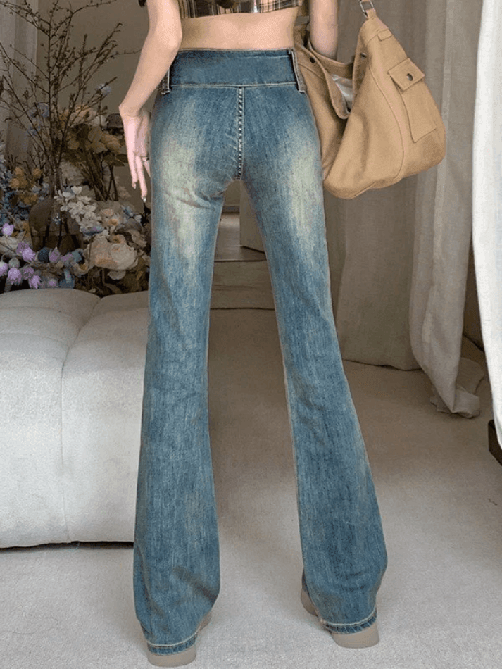 Vintage Wash Y2K Flare Jeans
