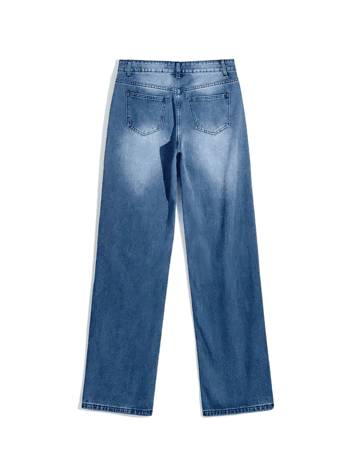 Washed Heart Pattern Cargo Jeans