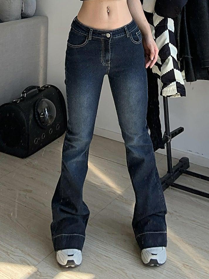 Washed Low Waist Flare Jeans