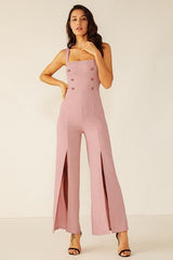 Wide Leg High Slit Halter Jumpsuit
