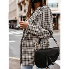 Blazer Casual Jacket Long Sleeve Plaid Check Quilted