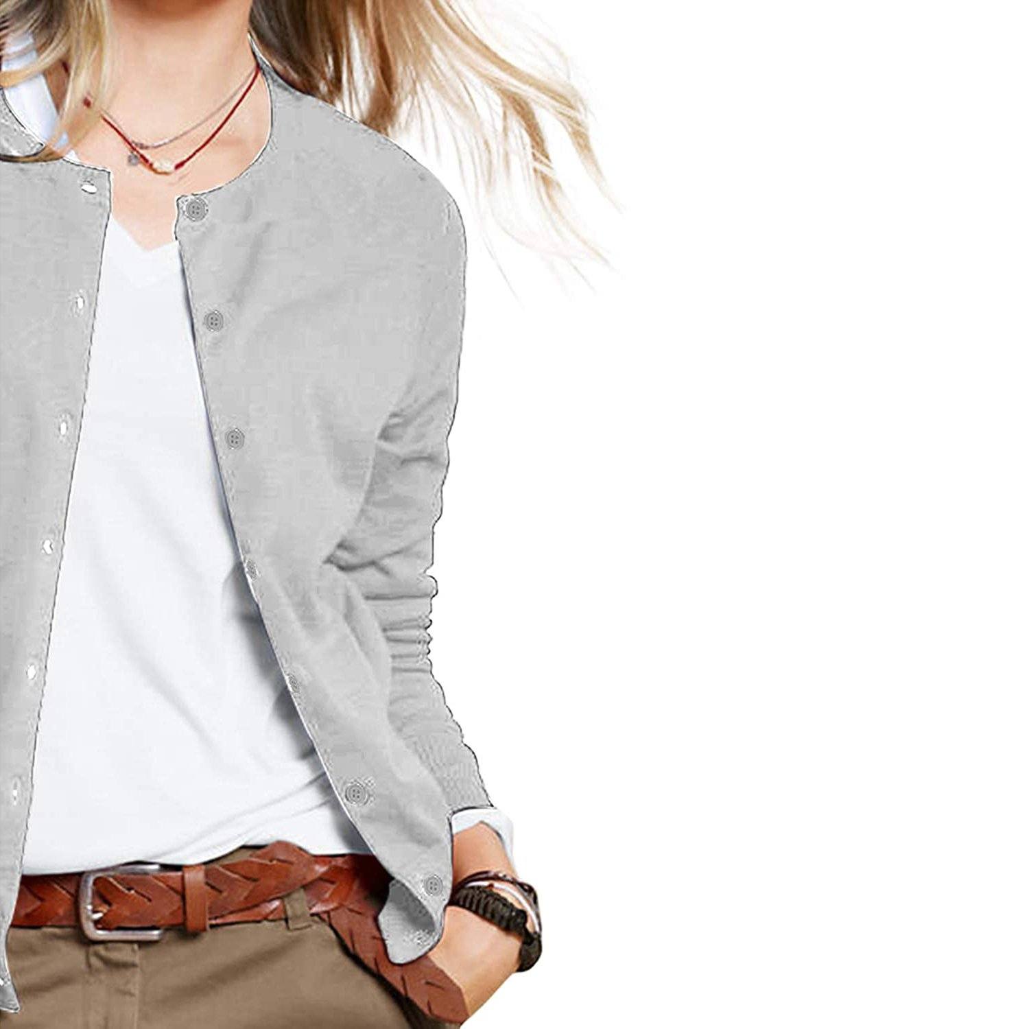 Button Down Crew Neck Long Sleeve Soft Knit Cardigan Sweaters