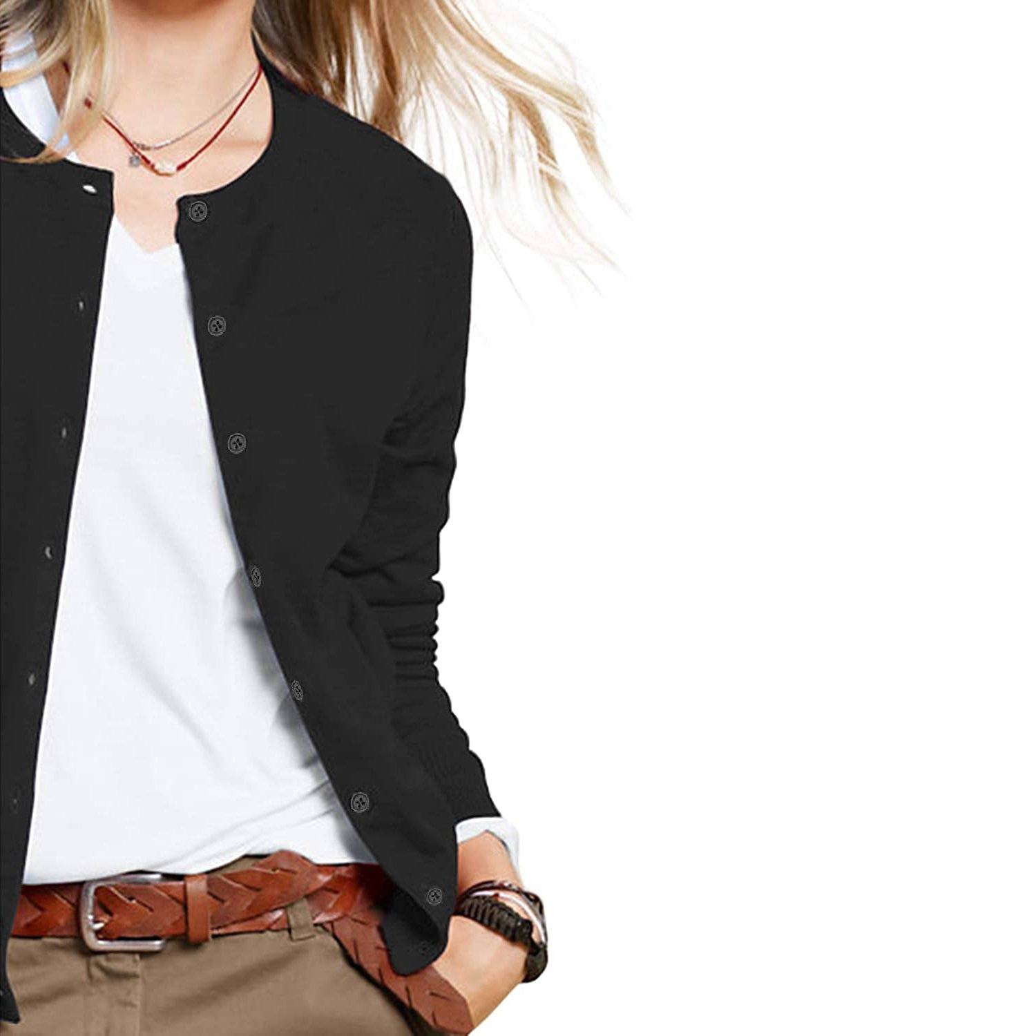 Button Down Crew Neck Long Sleeve Soft Knit Cardigan Sweaters