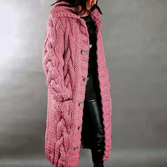 Cardigan Sweater Jumper Cable Chunky Knit Hooded Solid Color Open Front