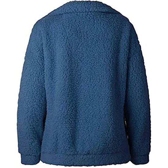 Casual Lapel Fleece Fuzzy Faux Shearling Zipper Coat