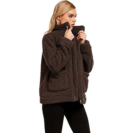 Casual Lapel Fleece Fuzzy Faux Shearling Zipper Coat