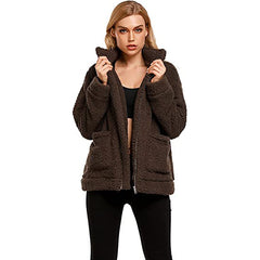 Casual Lapel Fleece Fuzzy Faux Shearling Zipper Coat