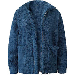 Casual Lapel Fleece Fuzzy Faux Shearling Zipper Coat